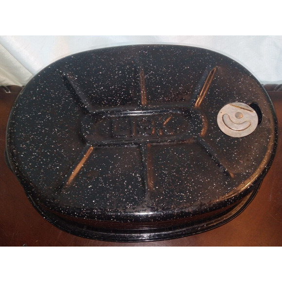 Oval Lisk enamel black speckled oven roasting pan 14" x 9.5" x 7" - Picture 3 of 10